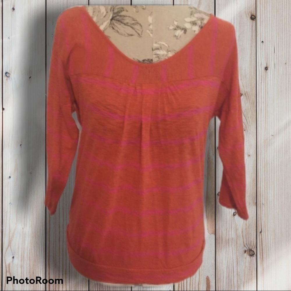 Loft Orange Pink Striped Top M